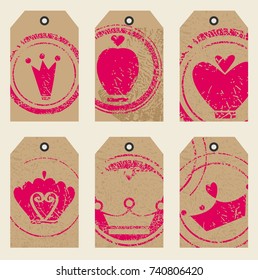 vector set of tags with cartoon crowns.