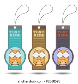 Vector set of tags with cartoon hamsters.