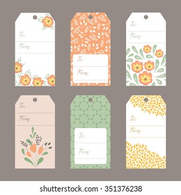 Vector set of tags with floral ornament and place for text. Label card templates, part of Tulips Collection. For greeting cards, invitations, gifts decoration, sales design, scrapbooking and other. 