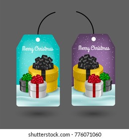 Vector set of tags with gifts. Snow, winter, snowflakes