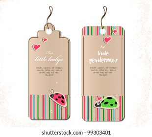 vector set of tags with ladybirds in love. Eps8 illustration