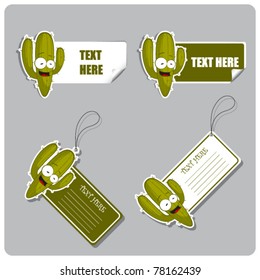 Vector set of tags and stickers with cactus.