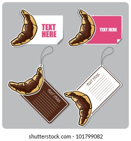 Vector set of tags and stickers with cartoon croissants.