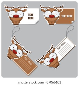 Vector set of tags and stickers with cartoon deer.