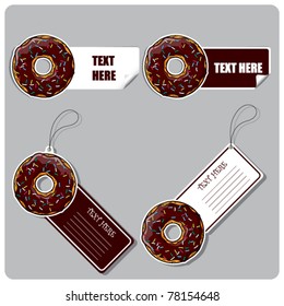 Vector set of tags and stickers with chocodonut.