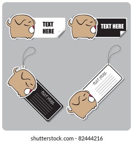 Vector set of tags and stickers with funny sleeping dog.