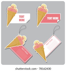 Vector set of tags and stickers with icecream cone.