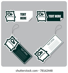Vector set of tags and stickers with monster .