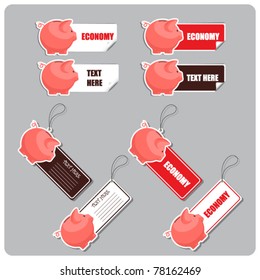 Vector set of tags and stickers with piggy bank.