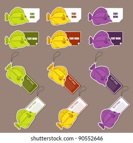 Vector set of  tags and stickers with tropical fishs.