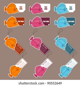 Vector set of  tags and stickers with tropical fishs.