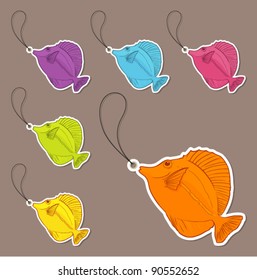 Vector set of tags with tropical fishs