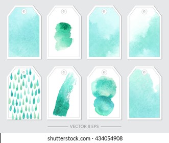 Vector. Set of tags with watercolor textures. Set of tags for design, corporative style, business cards, invitations.