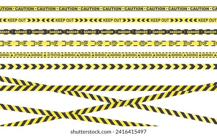 Conjunto vectorial de cintas. Para zonas prohibidas y peligrosas. Colores amarillo y negro. EPS 10.