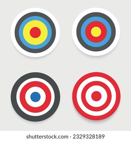 Vector set of target icons. A simple target with an arrow. The darts icon. Getting into the line of the "bullseye" icon.  A collection of goal symbols.