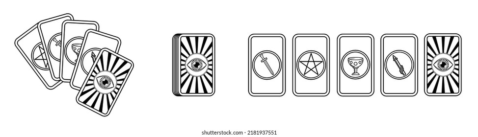Vector set of tarot cards isolated on white background. Occult esoteric design elements. Fortune telling, tarot reading, prediction, occultism, witchcraft, spirituality. Logo, banner, icons.
