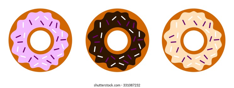 Vector set of tasty sweet colorful donuts. Isolation over white background. Food template.