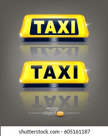 Vector set of taxi signs with reflection, isolated on gray background
