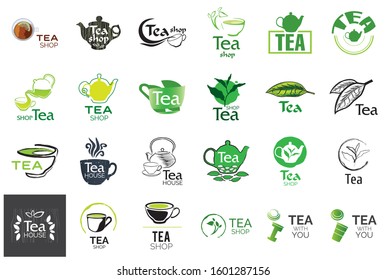 Vector set of tea shop and cafe logos