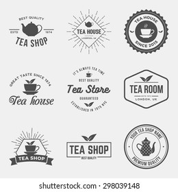 vector set of tea shop labels, badges and design elements