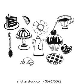 Vector set of tea and sweets 