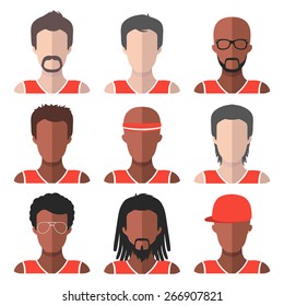 Vector set of team basketball players app icons in trendy flat style
