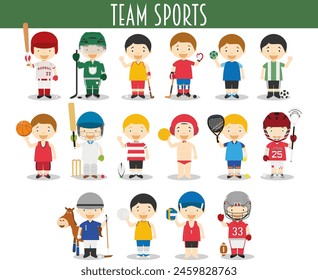 Vector Conjunto de Deportes de Equipo en estilo de dibujos animados