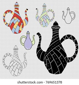 Vector set of teapots in Scandinavian style. Isolated objects.