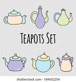 Vector set of teapots in Scandinavian style. Isolated objects.
