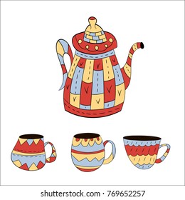 Vector set of teapots in Scandinavian style. Isolated objects.