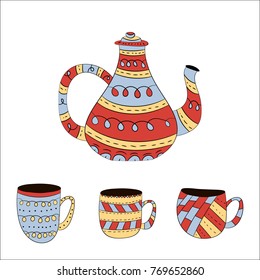 Vector set of teapots in Scandinavian style. Isolated objects.