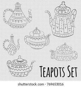Vector set of teapots in Scandinavian style. Isolated objects.