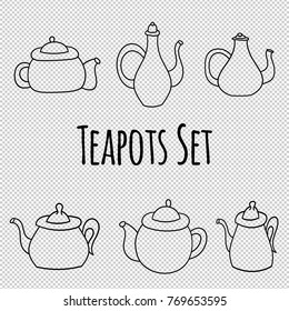 Vector set of teapots in Scandinavian style. Isolated objects.