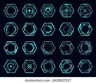 Vector set technology futuristic frame HUD hexagon shape technology cyberpunk design element.