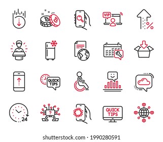 Iconos de Vector Set de Tecnología relacionados con Spanner, 24 horas e iconos de preguntas de Teamwork. Deslizar, aumentar el porcentaje y los signos de Bitcoin. Desactivado, red logística y caja Get. Covid app. Vector
