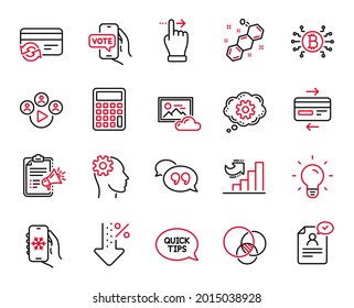 Iconos del conjunto vectorial de tecnología relacionados con el documento Resume, los iconos de ingeniería y aire acondicionado. Cambiar tarjeta, diagrama de Euler y signos de Porcentaje bajo. Reanudar el símbolo web del documento. Vector