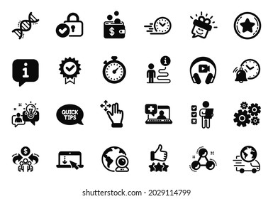 Iconos de Vector Set de Tecnología relacionados con íconos de sonrisa, dna de Química y votaciones. Estrella de la lealtad, gestos de Movimiento y signos moléculas de Química. Entrega rápida, guía Timer y Quickstart. Vector