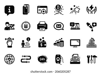 Vector Set of Technology icons related to Calculator target, Methodology and Chemistry pipette icons. Success business, Safe energy and Smartphone glass signs. Award app, Global insurance. Vector