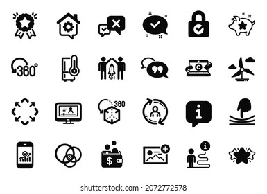 Iconos de Vector Set de Tecnología relacionados con el cifrado de contraseña, turbina de molino de viento e iconos de asociación. Refrigerador, Casa de trabajo y carteles de la estrella. Diagrama más profundo, Realidad aumentada y Maximizar. Vector