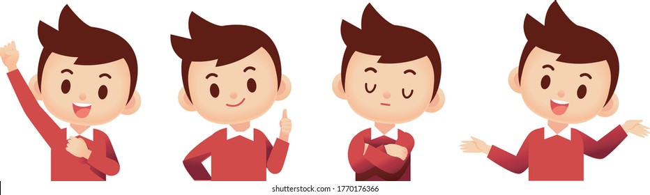 Vector set of teenanger male character in different actions, expressions isolated on white background