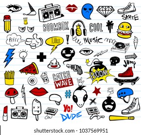 Conjunto vectorial de imágenes de adolescentes en estilo doodle.