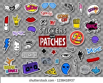 Vector set of teens stickers and patches in doodle style.