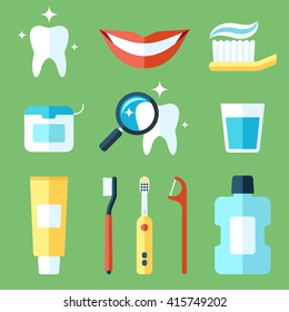 Vector set of teeth care icons. Flat style.