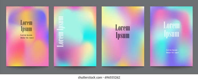 Vector set of template with bright holographic backgrounds. Trendy geometric covers design for posters,magazines,cards,covers,flyers