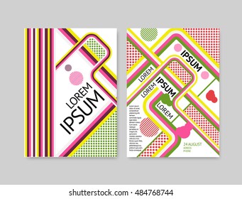 Vector set template brochure  with Geometric Elements neo Memphis. Retro design for print, web, decor.