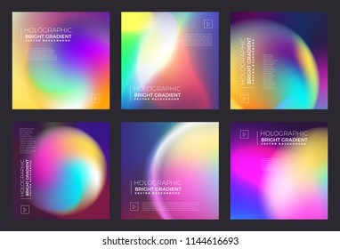 Vector set of template design holographic fluid bright gradient. Vector illustrations.
