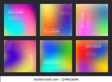 Vector set of template design holographic fluid bright gradient. Vector illustrations.