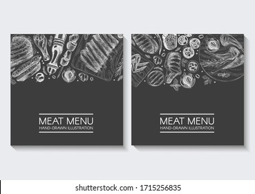 Vector set with template design of meat products