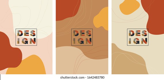 Vector set template design of modern posters with a backdrop of an abstract color geometric liquid elements. Layout for flyer, poster, magazine or brochure. Constructivism background flowing shapes.