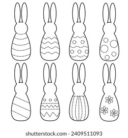 vector set with template easter rabbits for coloring and tracing